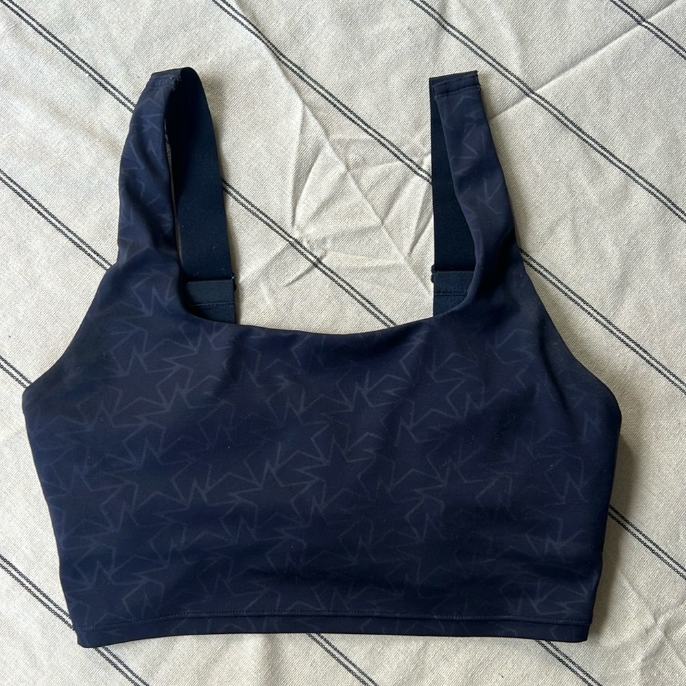 Navy Sports Bra adjustable straps & star pattern - size small